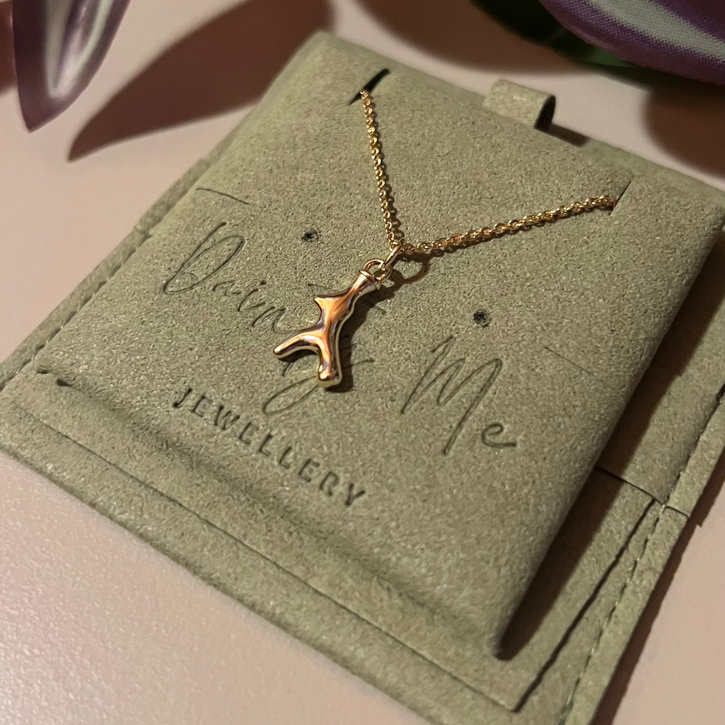 18k Gold Plated 18inch Necklace with 18k Gold Plated Antler Pendant