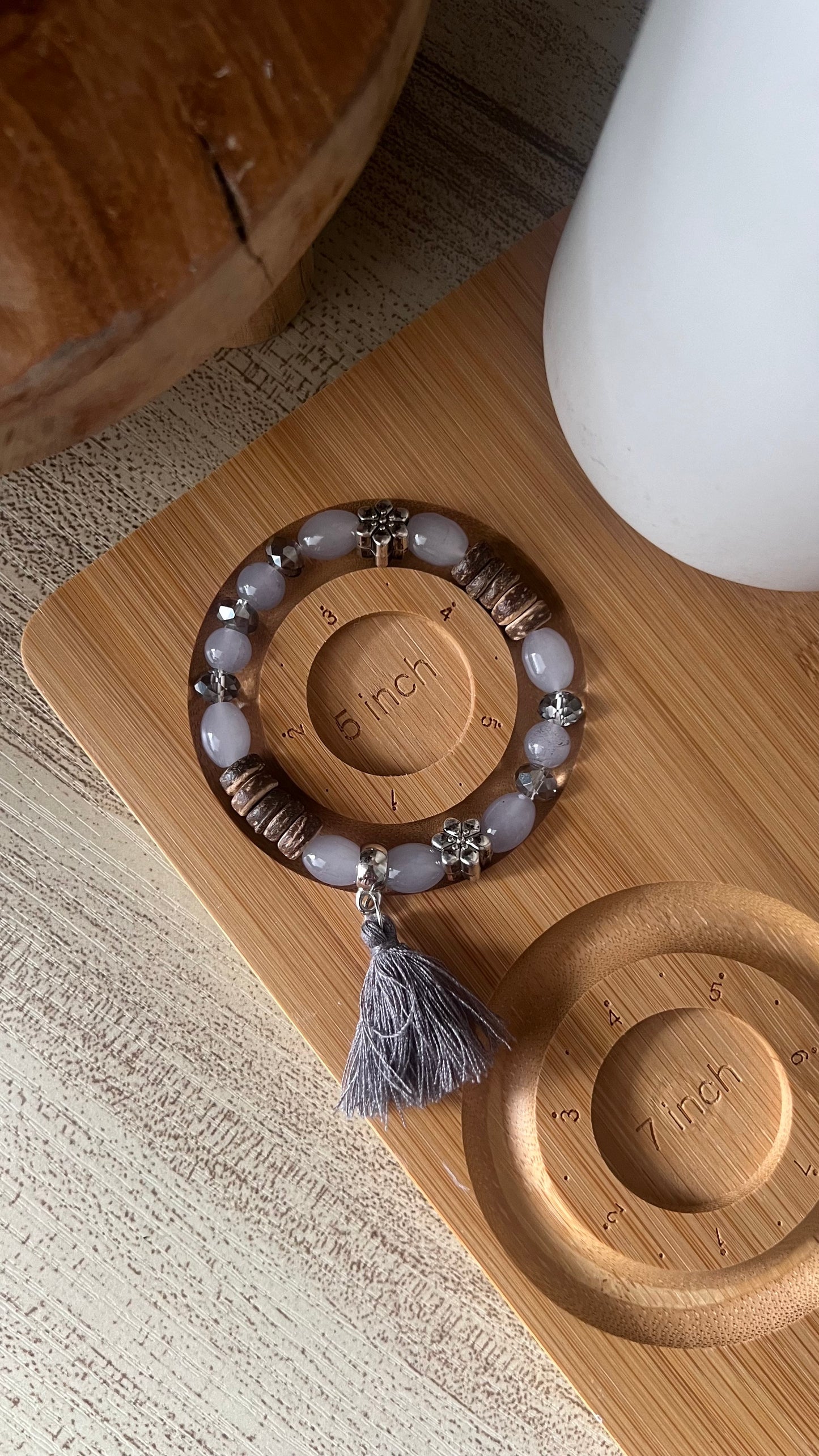 5 inch Beaded Bracelet - White with Feather