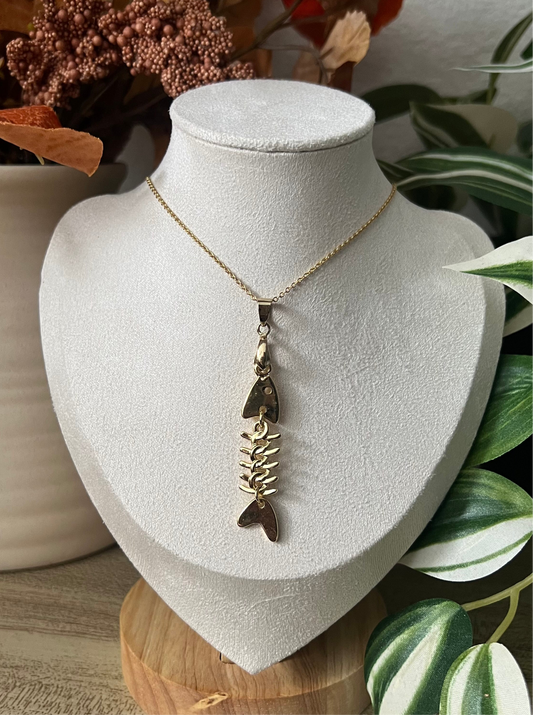 18k Gold Plated 18inch Necklace with 18k Gold Plated Fish Skeleton Pendant