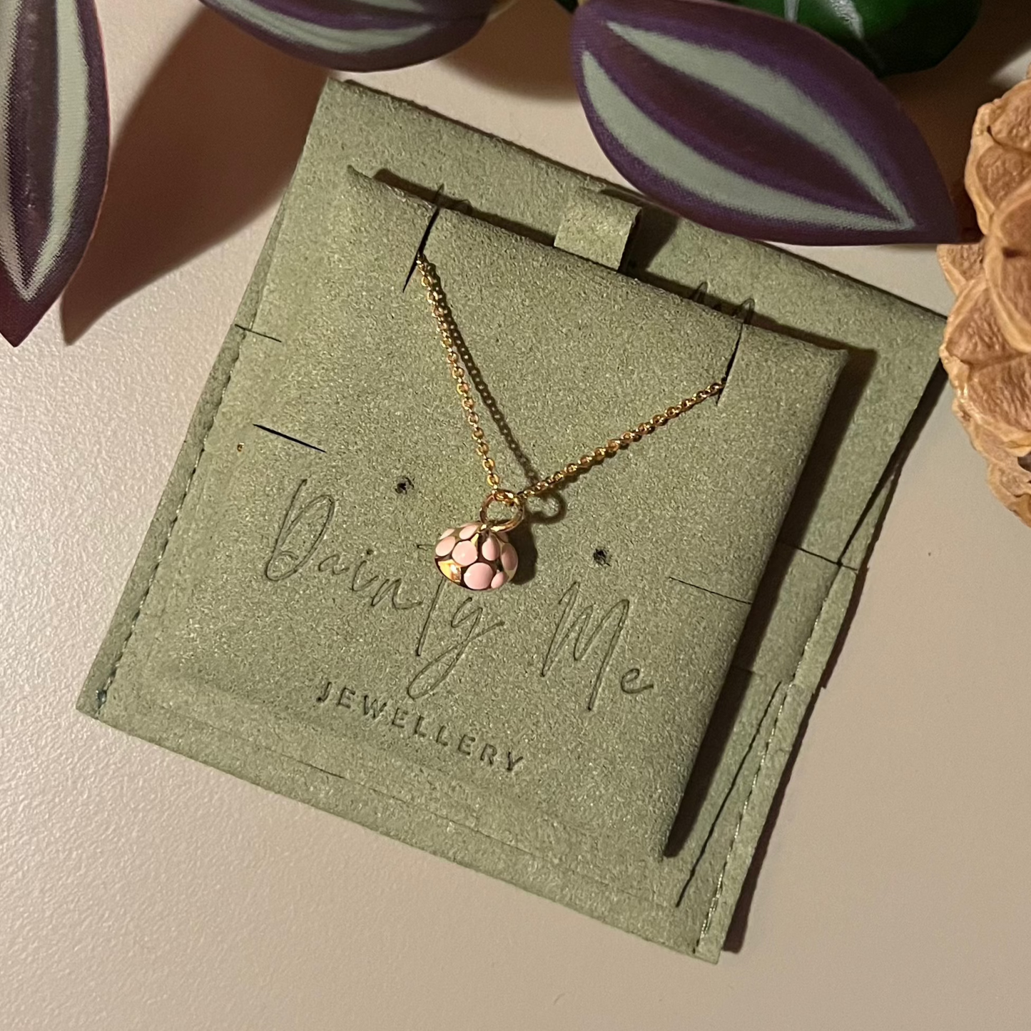18k Gold Plated 18inch Necklace with 18k Gold Plated & Enamel Mushroom Pendant