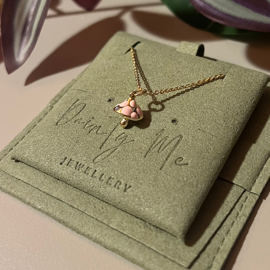 18k Gold Plated 18inch Necklace with 18k Gold Plated & Enamel Mushroom Pendant