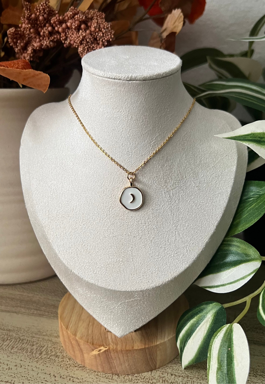 18k Gold Plated 18inch Necklace with 18k Gold Plated Enamel Moon Pendant