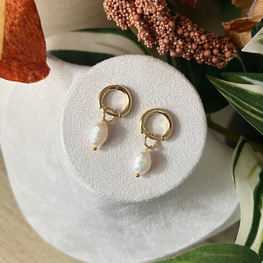 18k Gold Plated Hoop Earrings with Certified Pearls