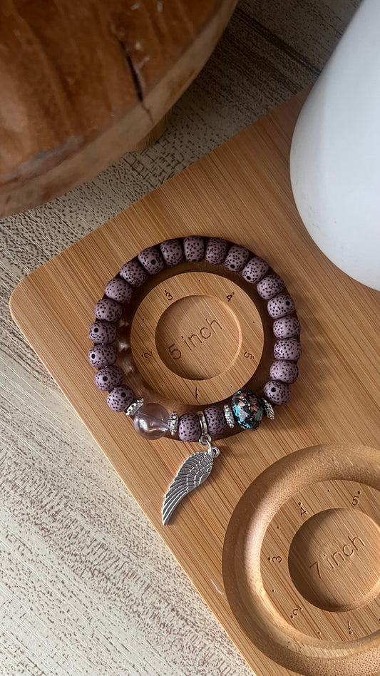 5 inch Beaded Bracelet - Purple Speckled with Charms